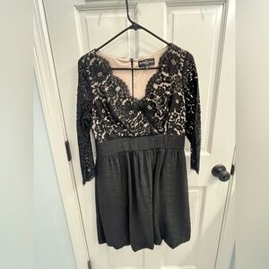 Betsy & Adam Black Lace Long Sleeve Dress